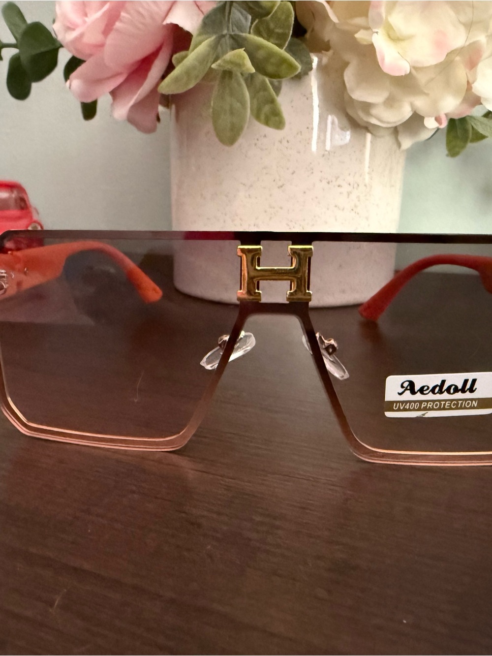 Dollcake Women’s Oversized Square Sunglasses in Pink with Gold Accent